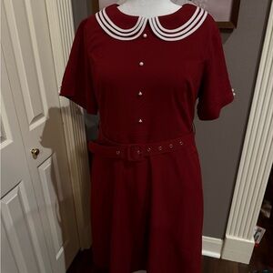 Voodoo Vixen Burgundy Dress with White Accents unique Vintage